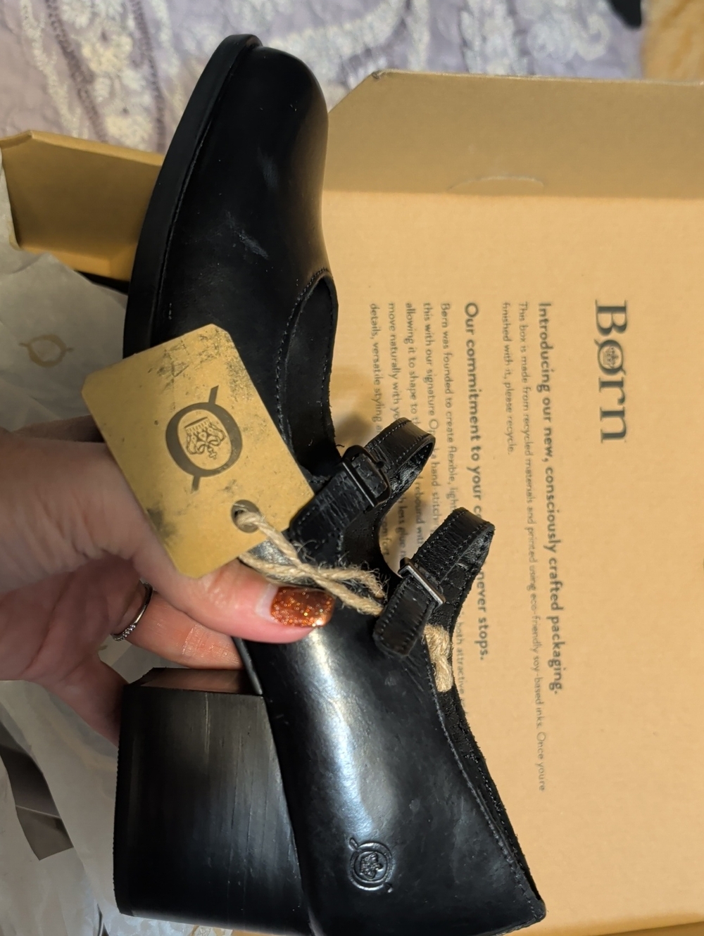 Born Black Leather Mary Jane Heel with Double Straps